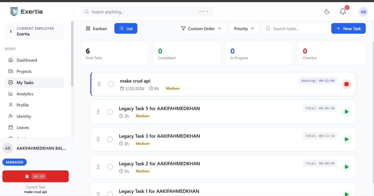 My tasks — the personal queue, each row with its own timer