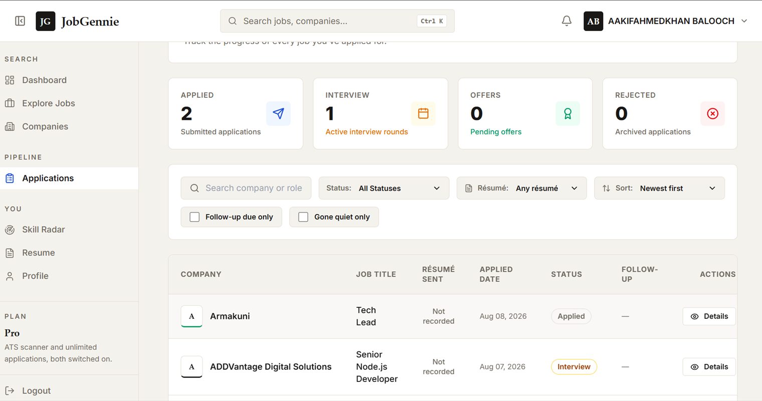 The application tracker — applied, interviewing, offers and rejections on one board