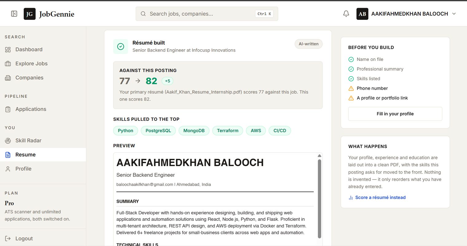 A résumé tailored to one posting, scoring 77 → 82 against it