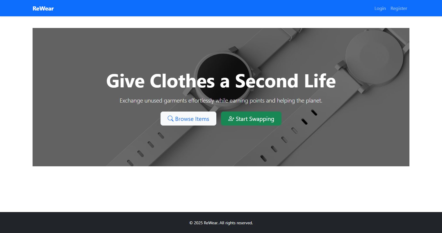 The ReWear landing page — browse the listings or start swapping